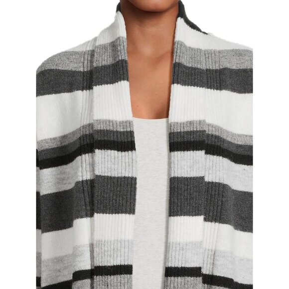 Time and True TM Oversized Striped Cardigan Sweater Open Front Longline Knit - Picture 16 of 16